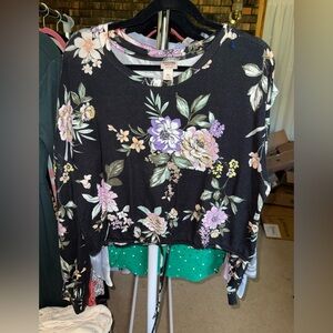Mossimo Floral Black Long Sleeve Top